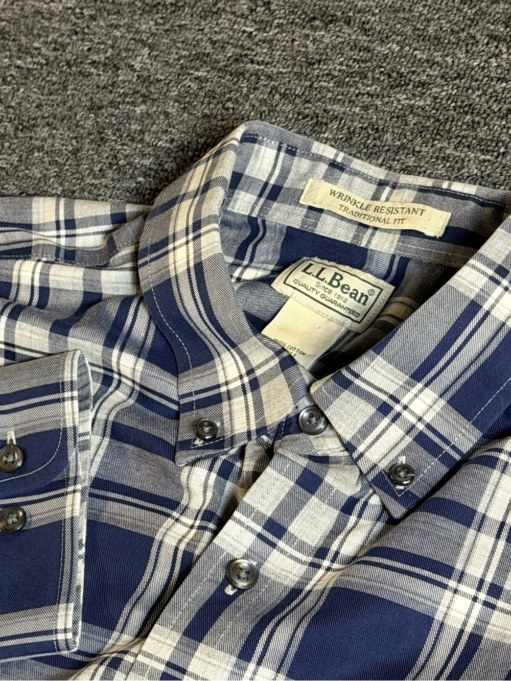 L.L. Bean Navy and White Plaid Button-Down Shirt L Tall Men’s